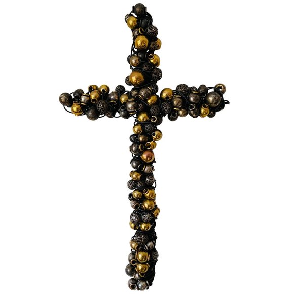 Handcrafted Wire Wrapped Gold Silver Beaded Cross Religious Faith Christianity
